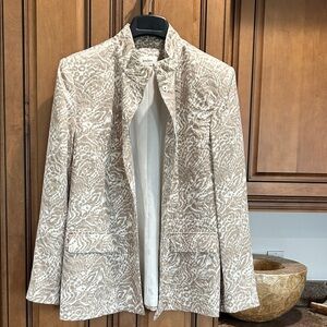 Neiman Marcus Beige and Off-White Patterned Women's Blazer